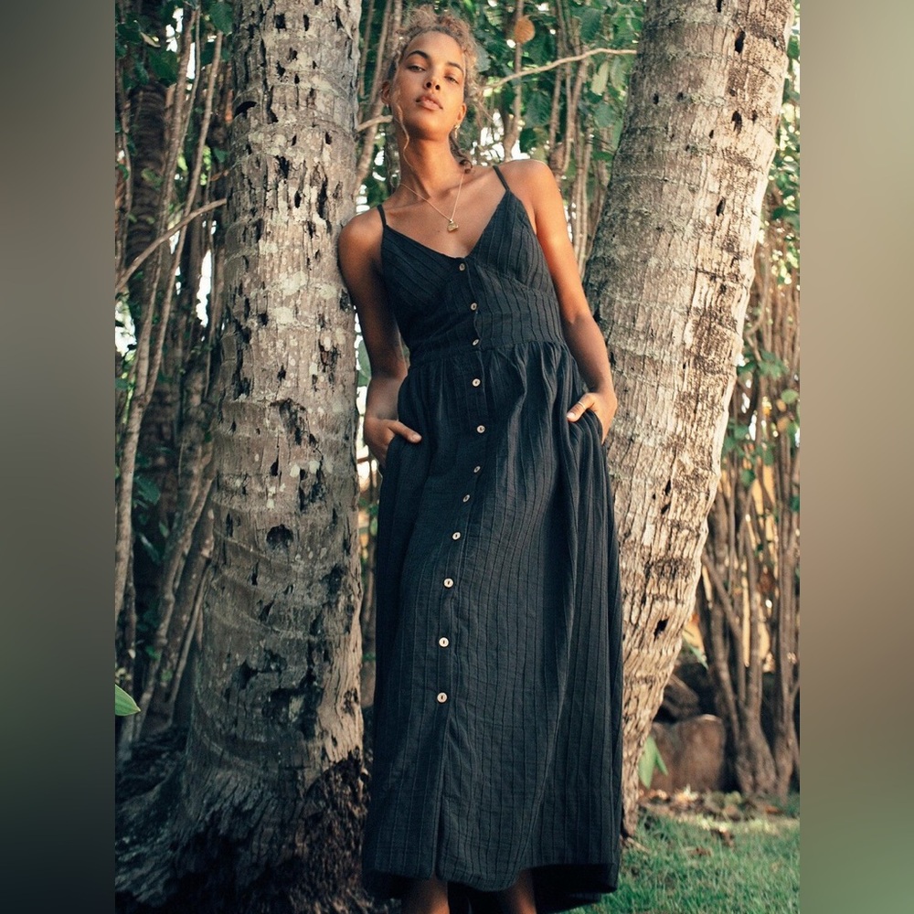 Free People Black Button-Front Maxi Dress